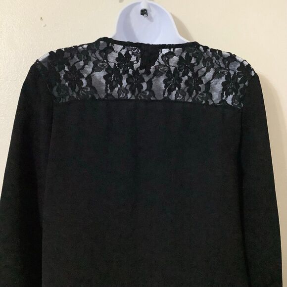 Bobeau Black Lace Cutout Boho Witchy Dark Flowy Hippie Casual Peasant Blouse M - Picture 7 of 9
